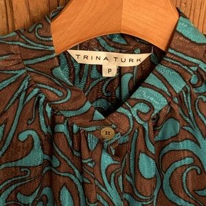 Trina Turk blouse turquoise and brown